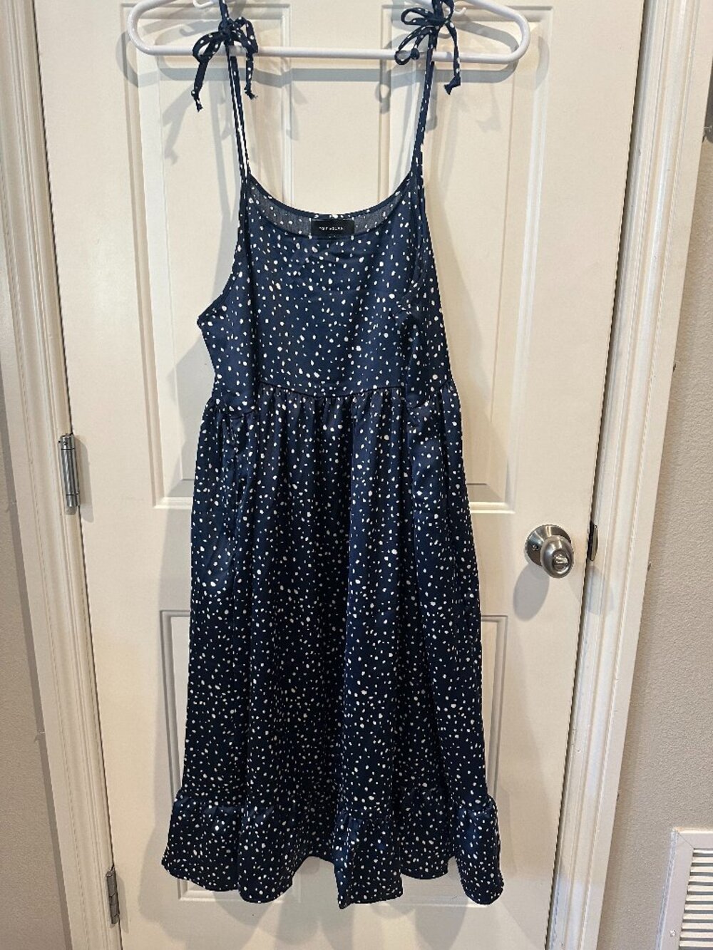 Toit Volant Evelyn Dress M Navy White Cotton Lawn Midi Tie Strap USA Orig $235